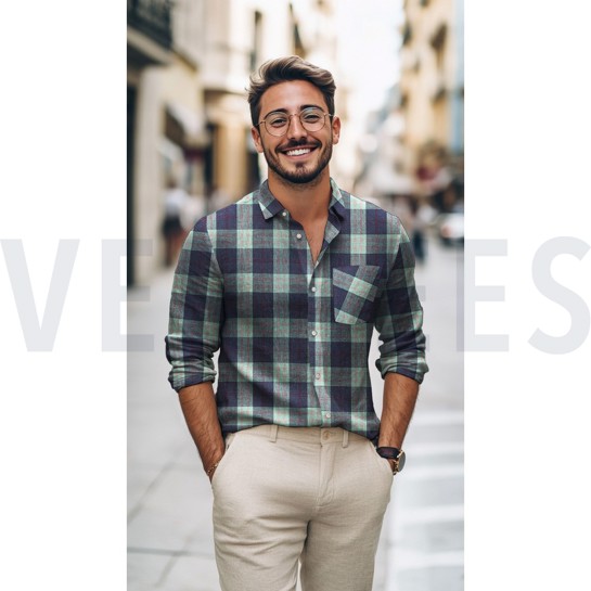 LEINEN VISKOSE GARNGEFÄRBTE KAROS GRÜN #7