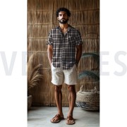 LINNEN VISCOSE GARENGEVERFD RUITEN BRUIN (thumbnail) #7