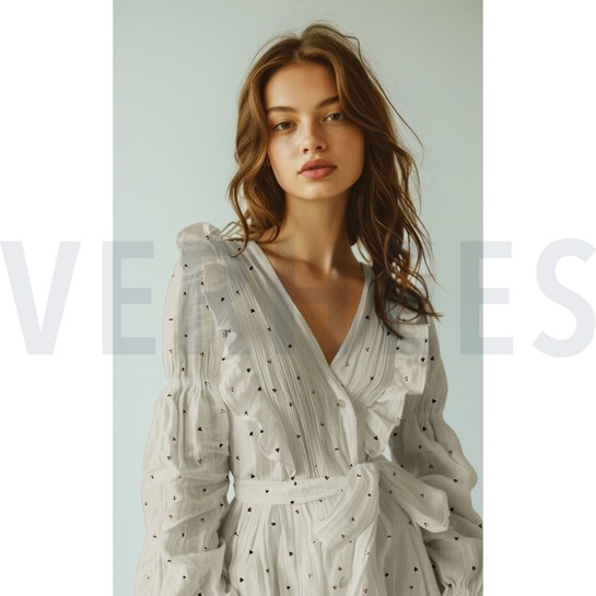 LIN VISCOSE FEUILLE COEURS ÉCRU #7