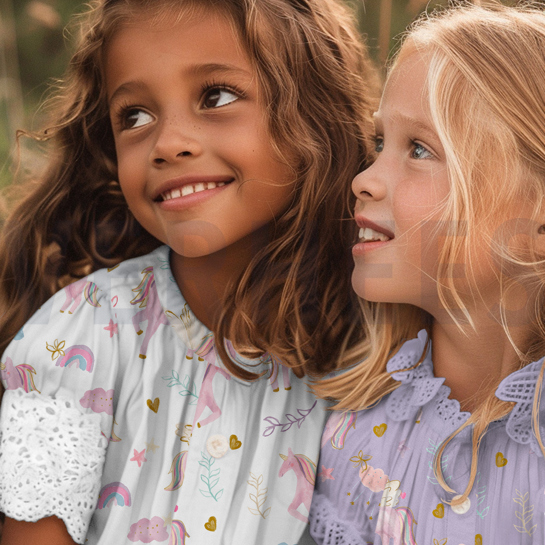 FINE POPLIN DIGITAL UNICORNS LIGHT BLUE #7