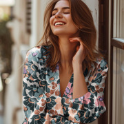 COTTON SATIN ABSTRACT FLOWERS NAVY/PINK (thumbnail) #7