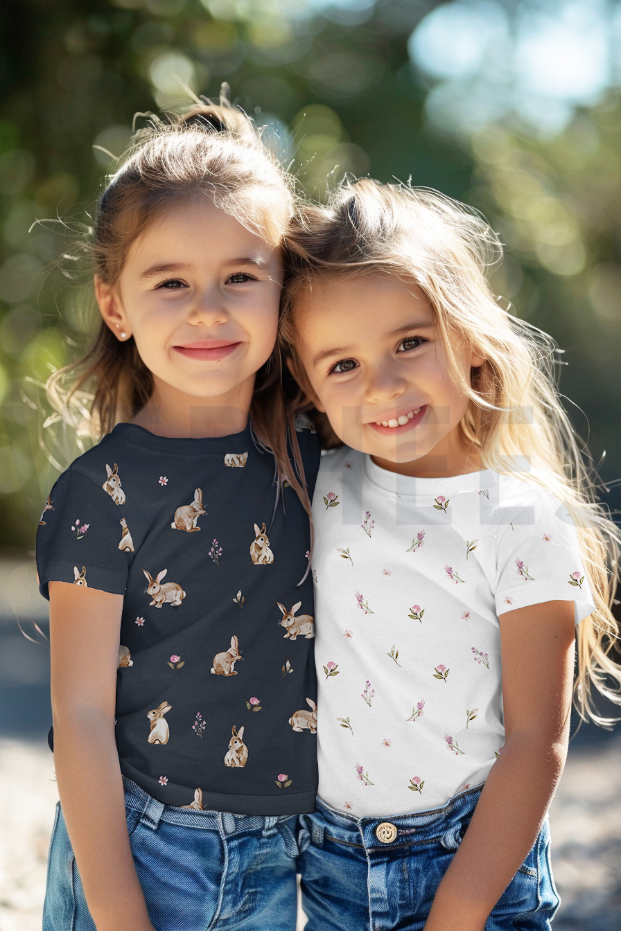 JERSEY DIGITAL KANINCHEN UND BLUMEN WEISS #7