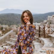 FRENCH TERRY FLOWERS PURPLE/OCHRE (thumbnail) #7