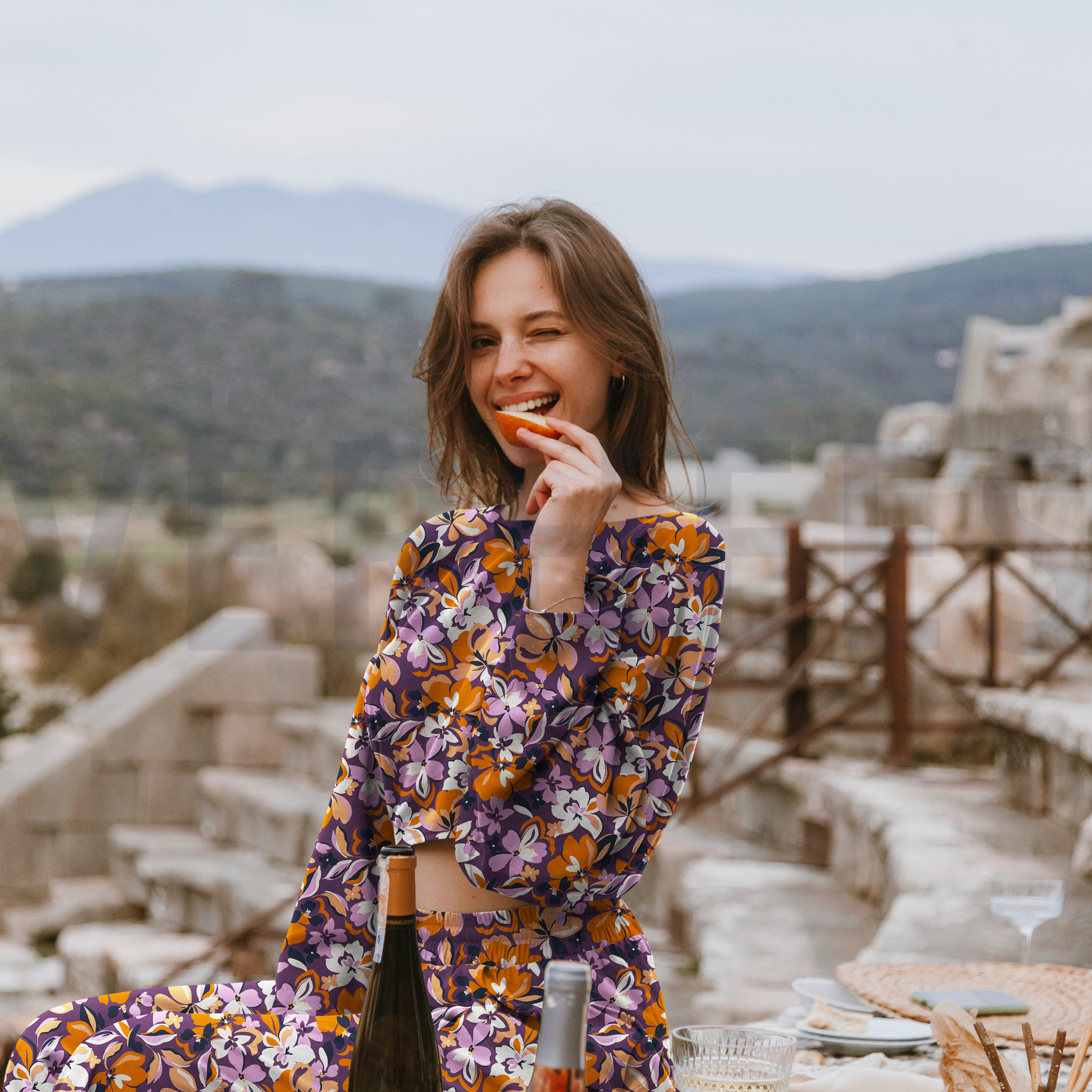 FRENCH TERRY FLOWERS PURPLE/OCHRE (high resolution) #7