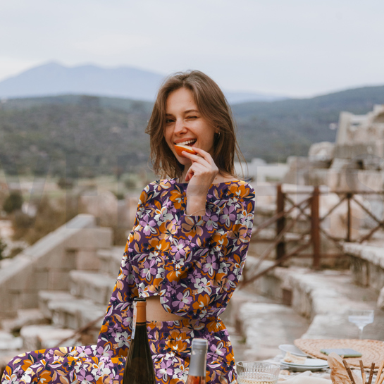 FRENCH TERRY FLOWERS PURPLE/OCHRE #7