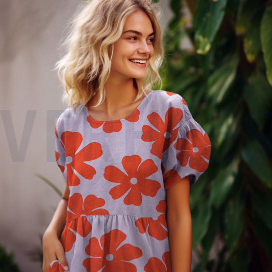 LEINEN VISKOSE BLUMEN HELLROSA #7