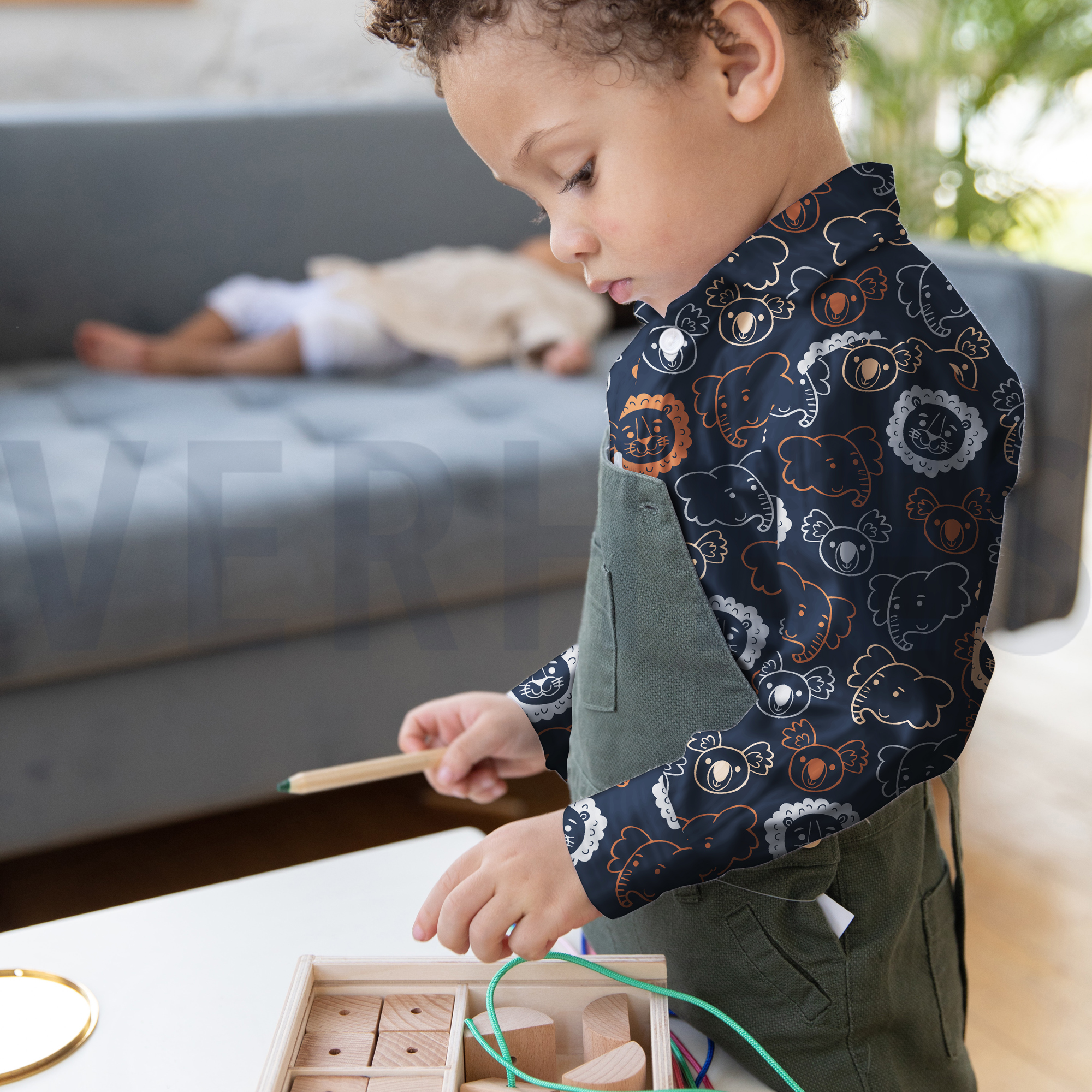 FINE POPLIN SAFARI ANIMALS DARK GREEN (high resolution) #7