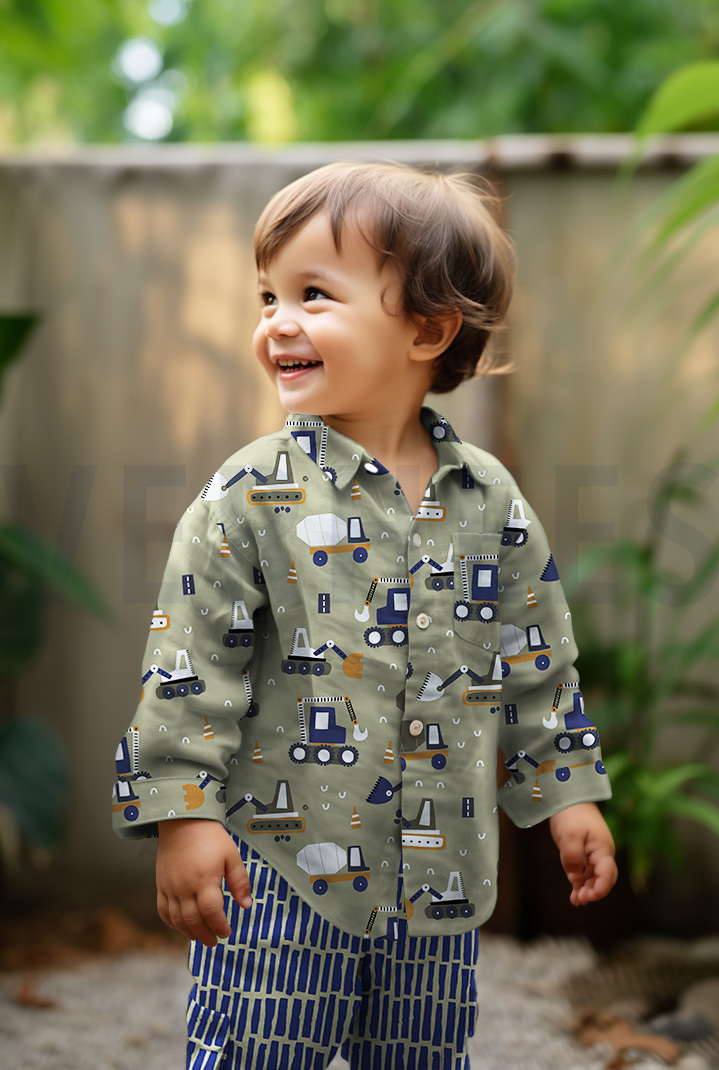 FINE POPLIN VEHICLES ARMY GREEN #7