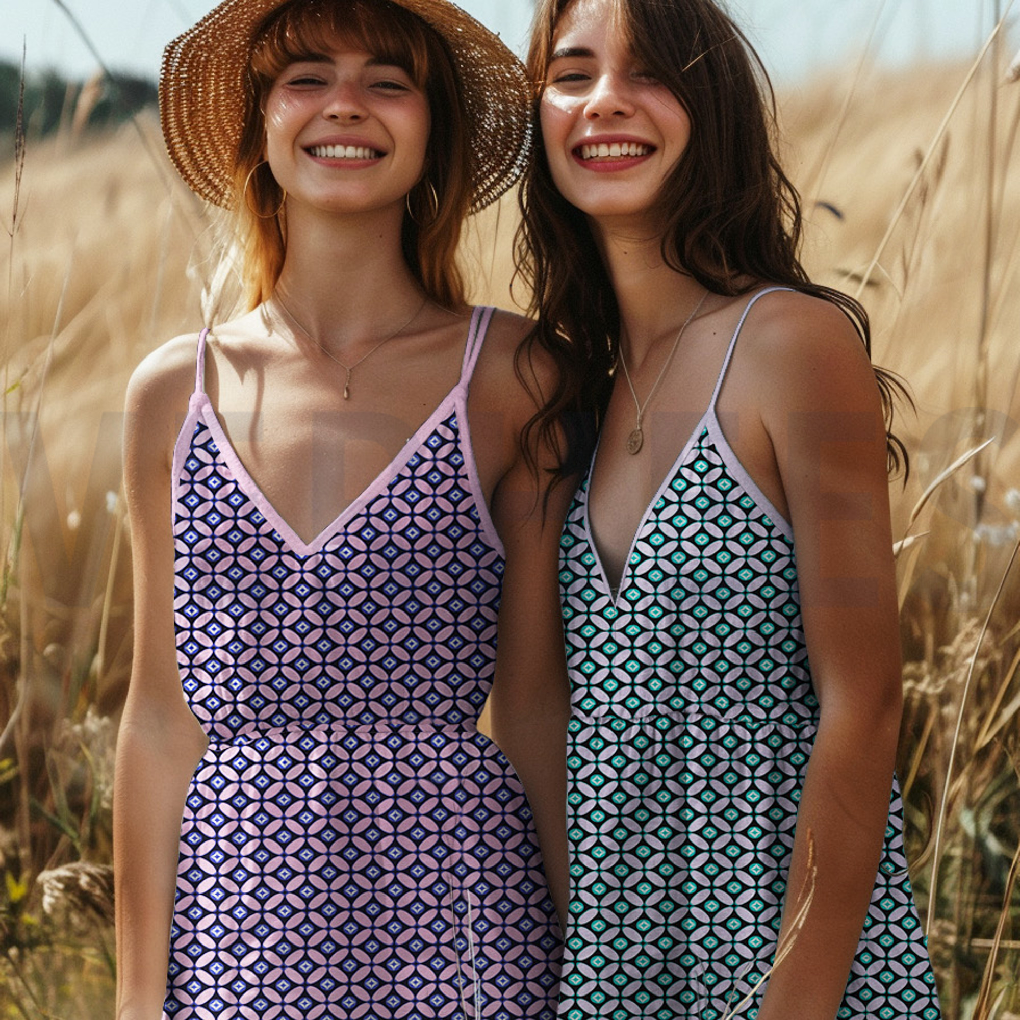 LENZING™ ECOVERO™ RÉTRO BLEU MARINE/ROSE CLAIR (high resolution) #7