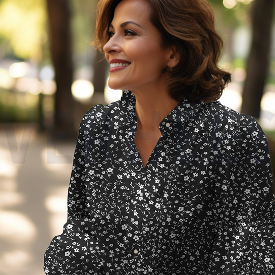 MAGNOLIA STRETCH BLOEMEN ZWART #7