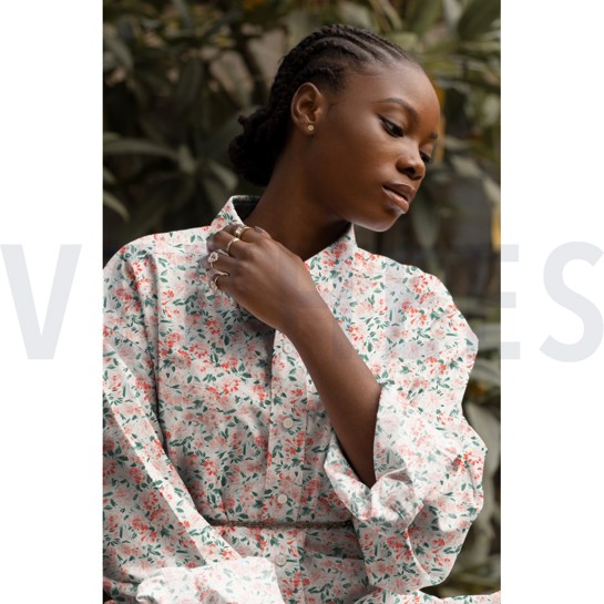 VISCOSE RADIANCE DIGITAL FLEURS ÉCRU/CORAIL #7