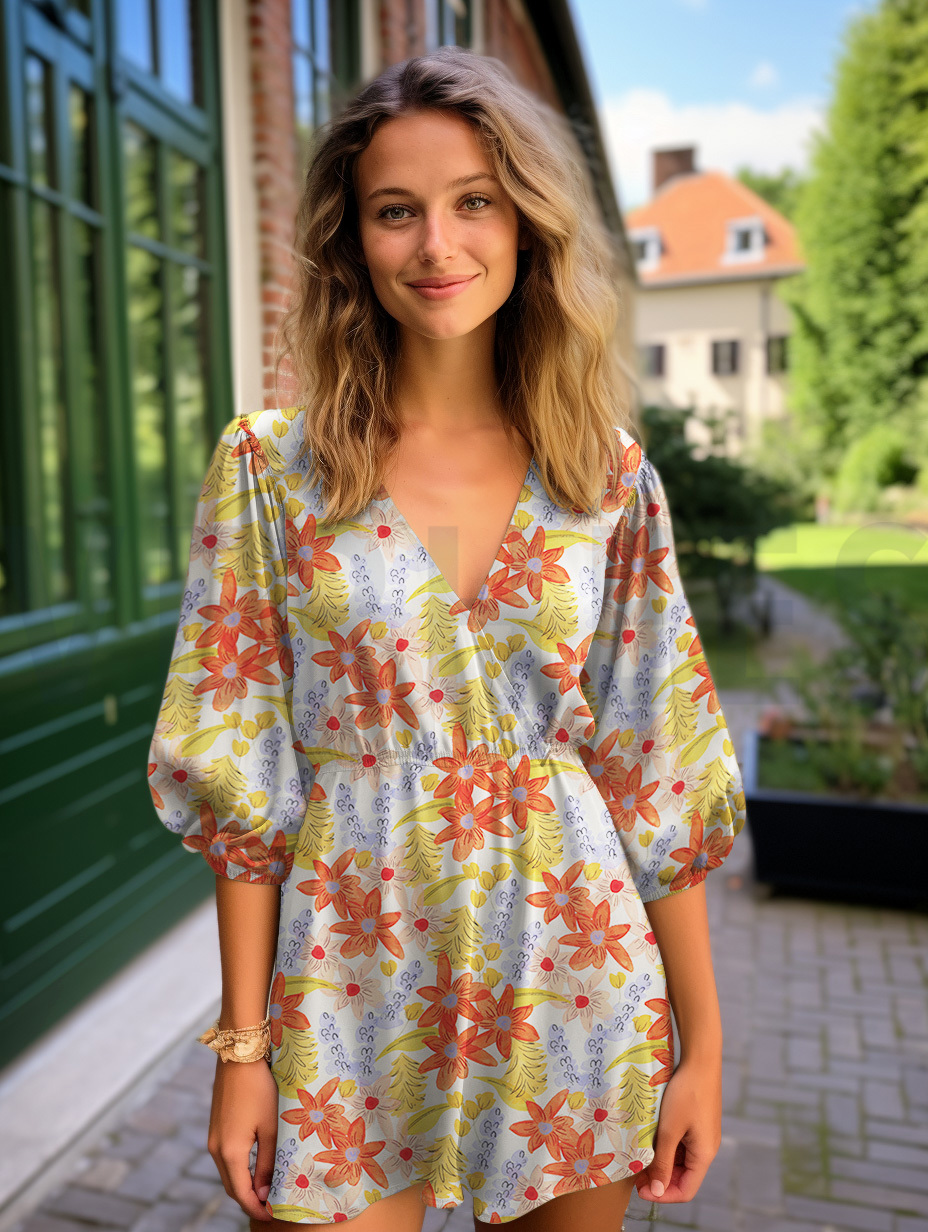 VISCOSE RADIANCE DIGITAL FLEURS BLANC CASSÉ #7