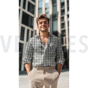 DOUBLE GAUZE LINEN YARN DYED CHECKS LIGHT BLUE / NATURAL (thumbnail) #7