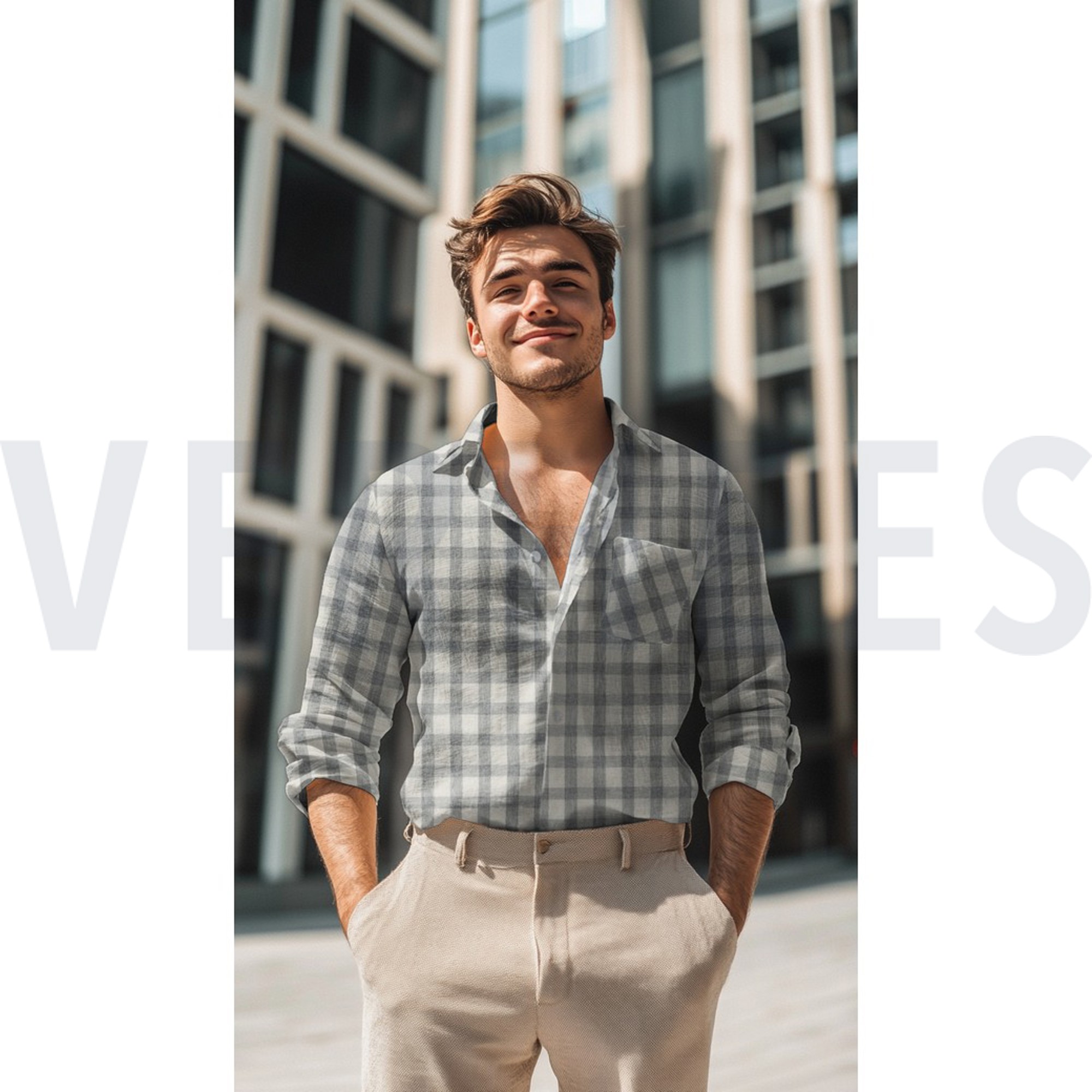 DOUBLE GAUZE LINEN YARN DYED CHECKS LIGHT BLUE / NATURAL (high resolution) #7