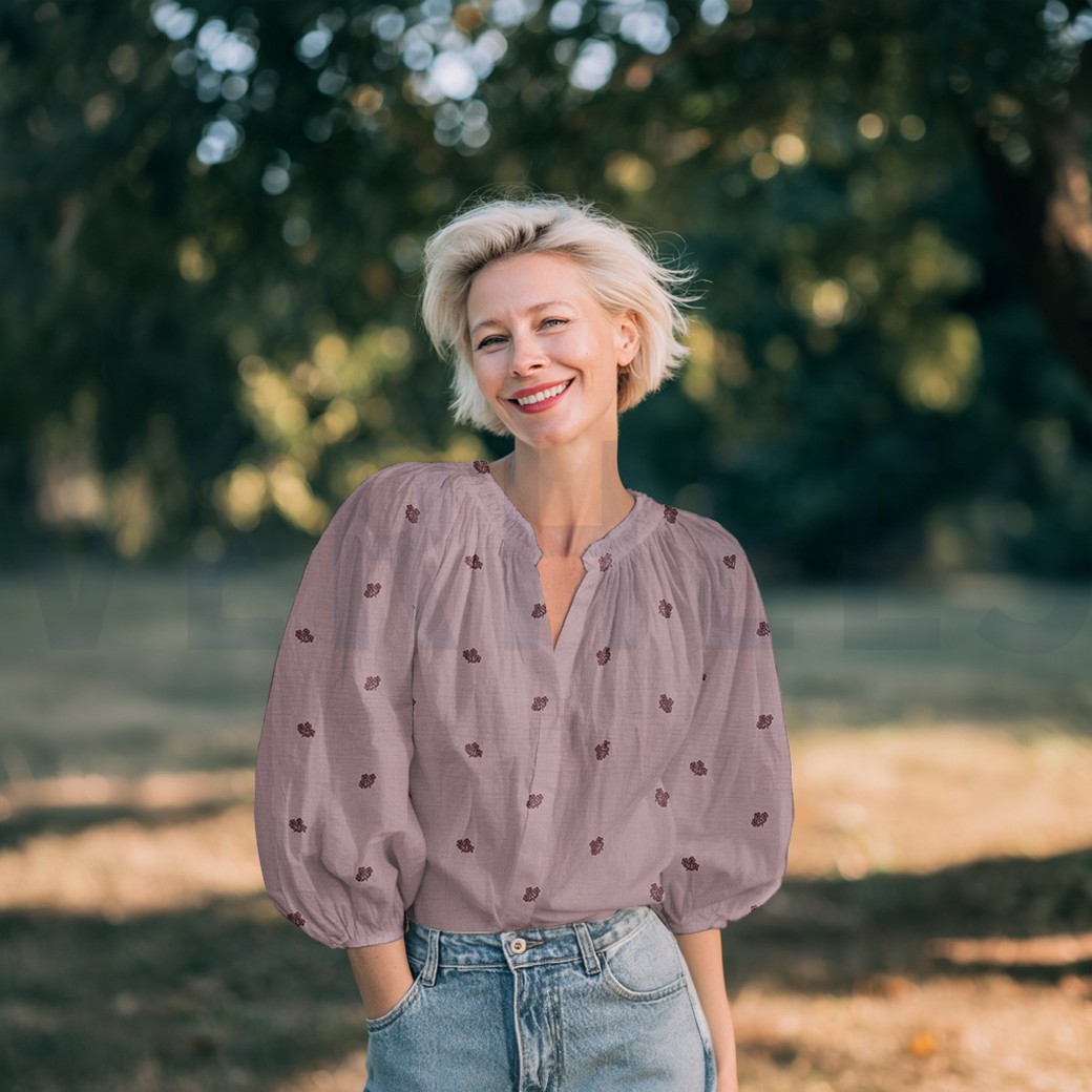 DOUBLE GAZE DE COTON BRODERIE FLEURS MAUVE #7