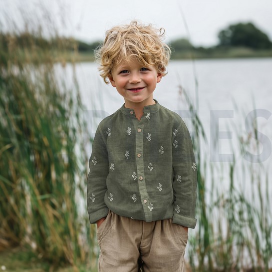 MUSSELIN STICKEREI KAKTUS GRÜN #7