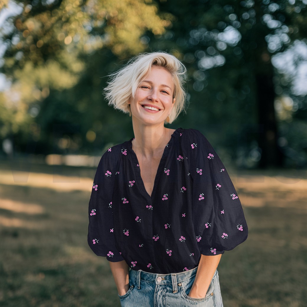 DOUBLE GAZE DE COTON BRODERIE FLEURS BLEU MARINE #7