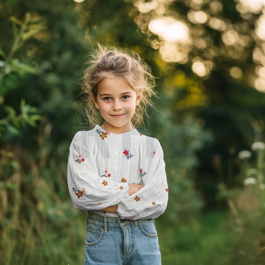 MUSSELIN STICKEREI BLUMEN KAMEL #7