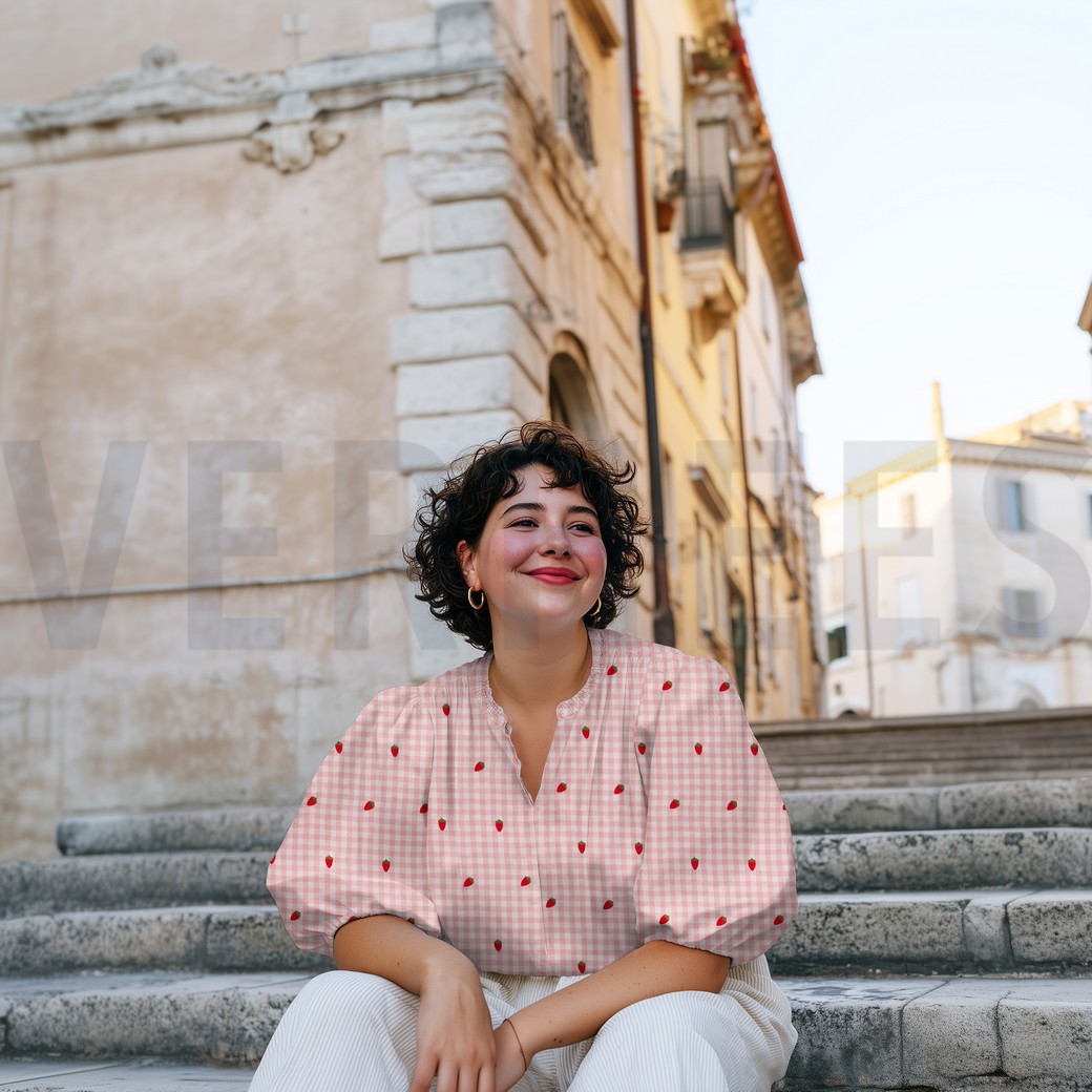 DOUBLE GAZE DE COTON BRODERIE FRAISES ROSE #7