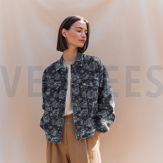 DENIM JACQUARD BLUMEN JEANSBLAU #7