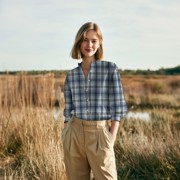 GEBÜRSTETER MANTELSTOFF GARNGEFÄRBT KAROS BLAU (thumbnail) #7