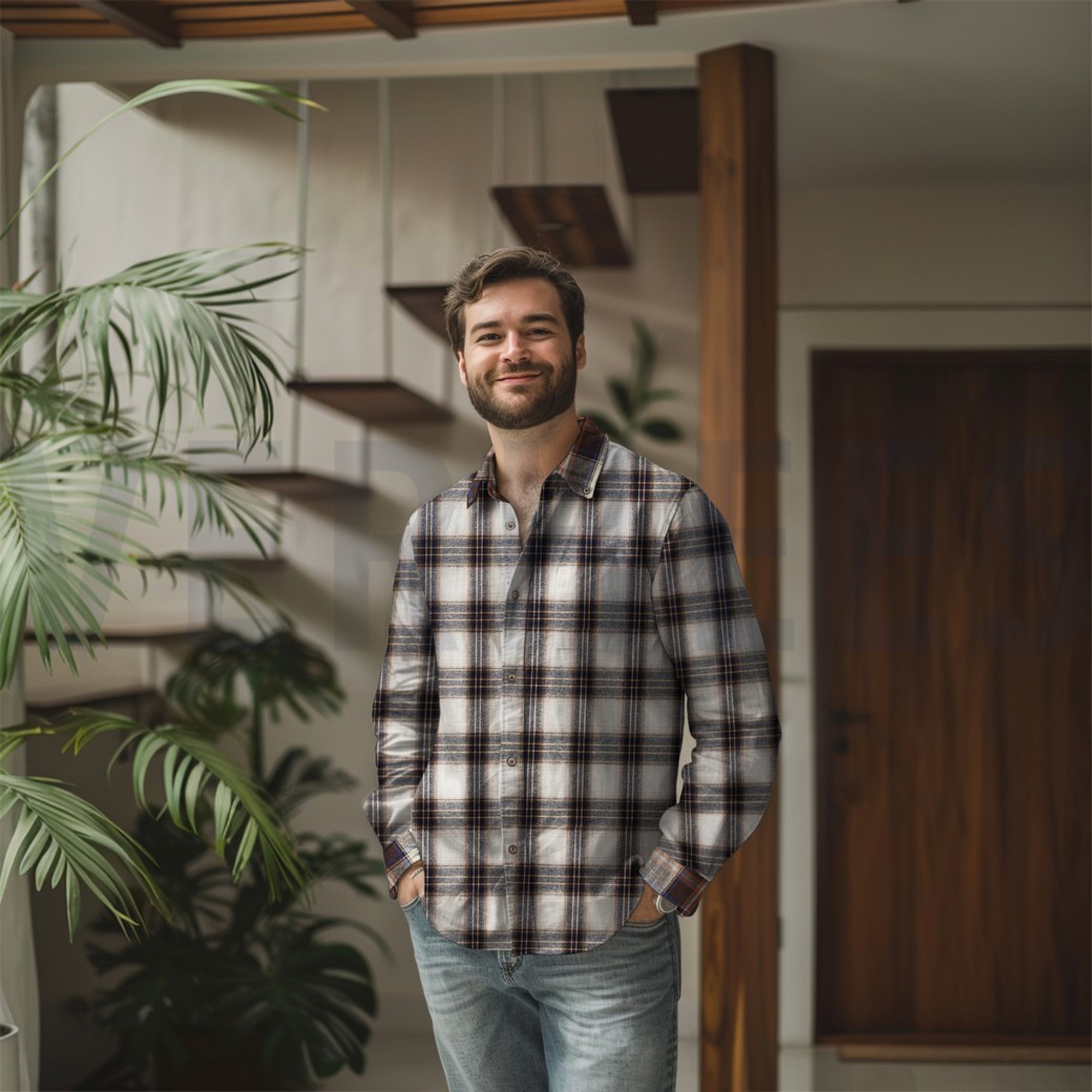 BAUMWOLLE GARNGEFÄRBT ANGERAUT KAROS BEIGE (high resolution) #7