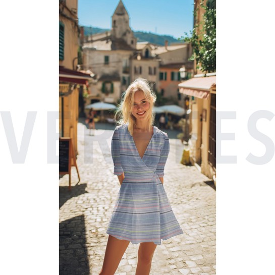 BAUMWOLLE GARNGEFÄRBT STREIFEN NEON BLAU #7