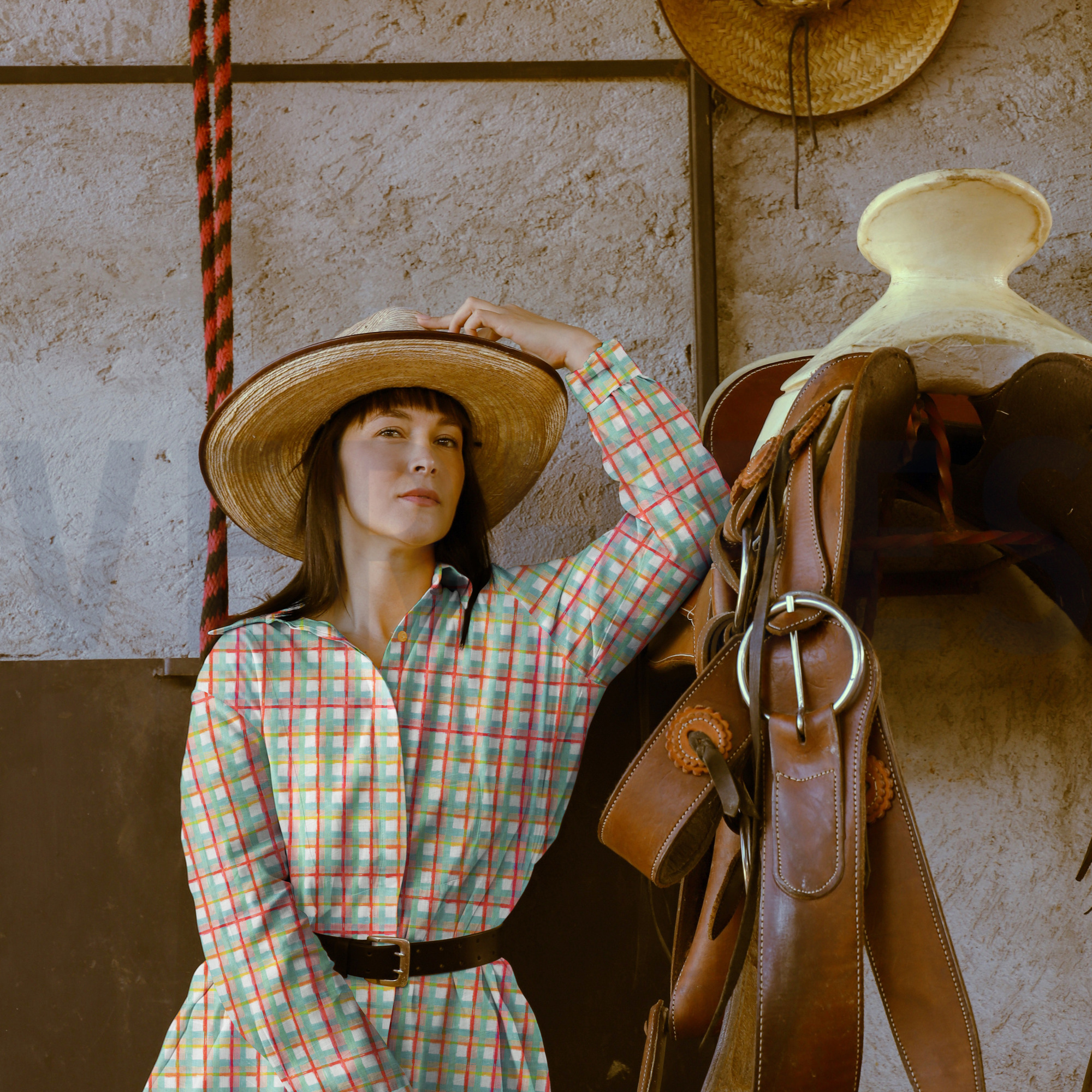 KATOEN VOILE DIGITAAL RUITEN DONKER MINT (high resolution) #7