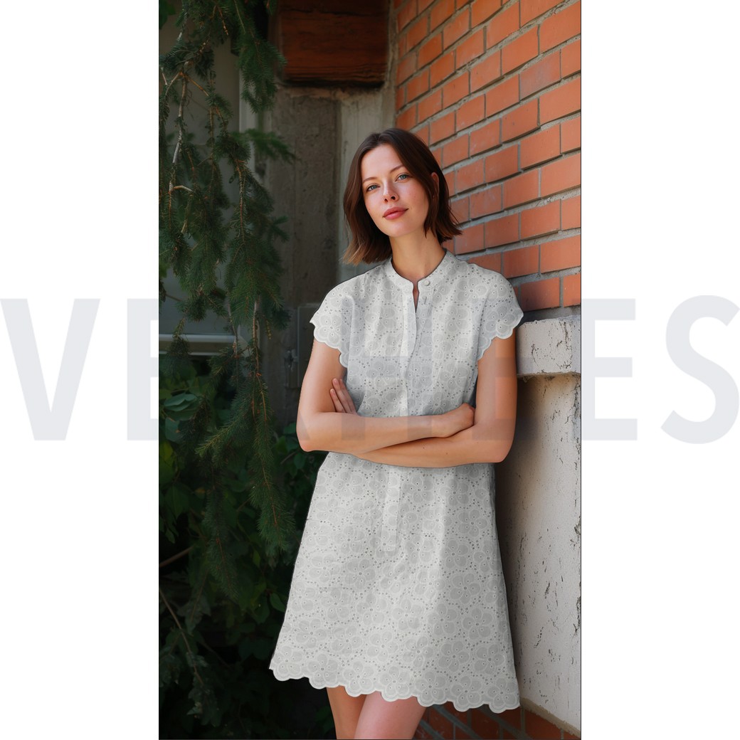 COTTON EMBROIDERY TWO-SIDE SCALLOP WHITE #7