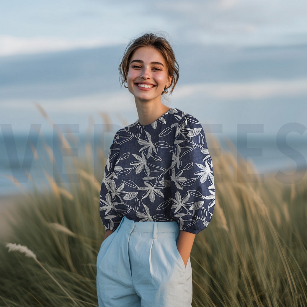 DENIM STICKEREI BLUMEN KAMEL #7