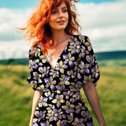 KATOEN SATIJN BLOEMEN DONKERGROEN (thumbnail) #7