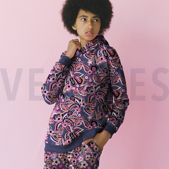 FRENCH TERRY BLOEMEN MARINEBLAUW #7