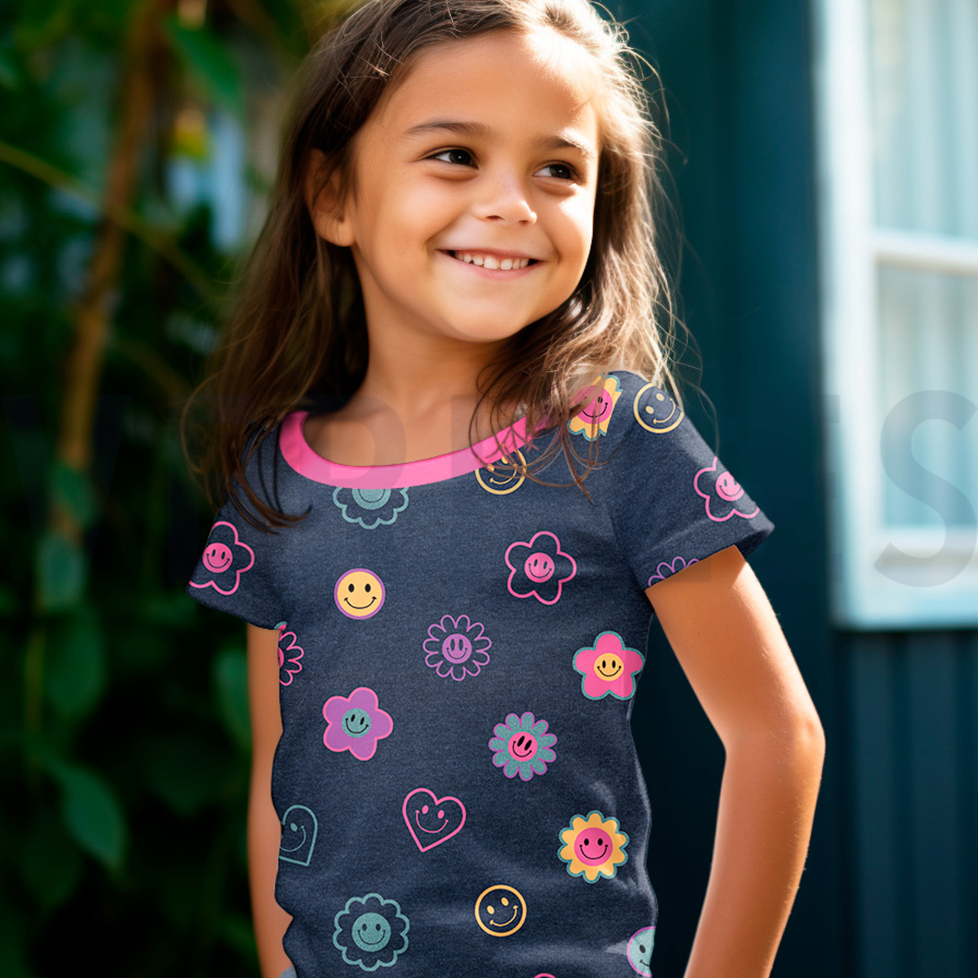 JERSEY MELANGE GLITTER SMILEYS ROOKBLAUW (high resolution) #7