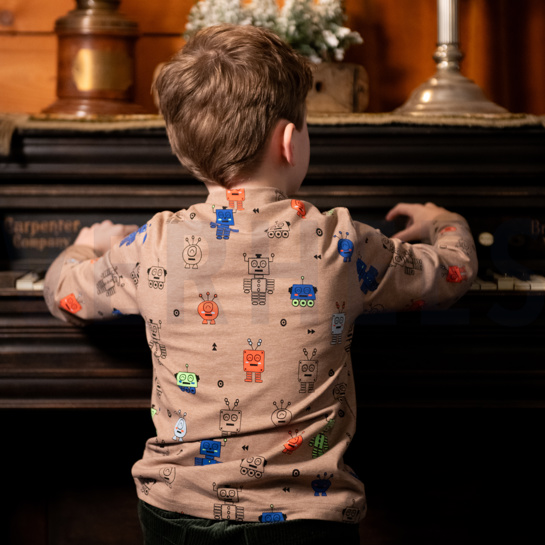 JERSEY MELANGE NEON ROBOTS ECRU #7