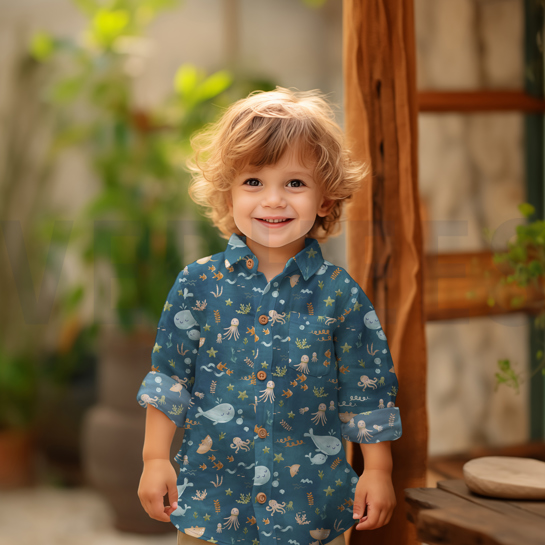 KATOENEN POPLIN DIGITAAL WALVISSEN PETROL #7