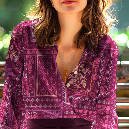 KATOEN SATIJN PATCHWORK BLOEMEN FUCHSIA #7