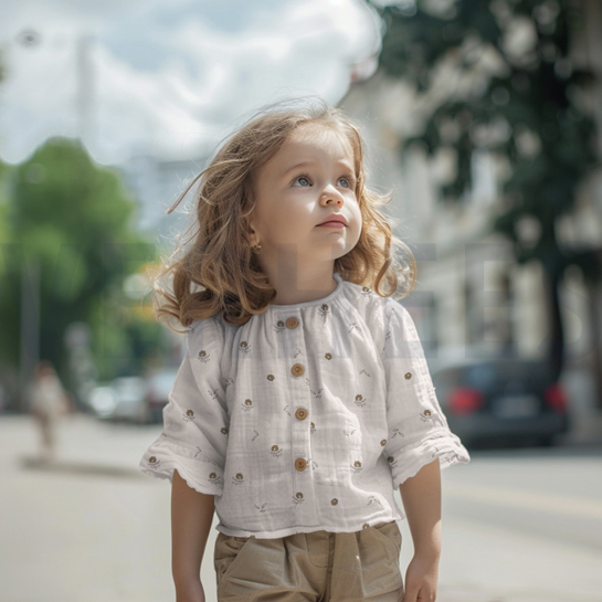 DOUBLE GAUZE GOTS NATURAL FLOWERS NATURAL #7