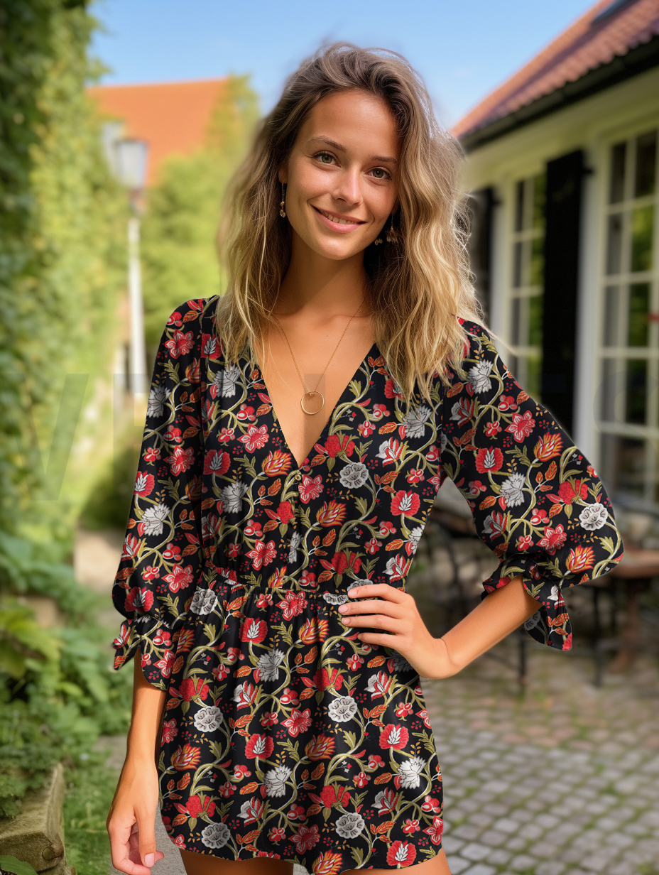 VISCOSE STRETCH DIGITAL FLEURS NOIR #7