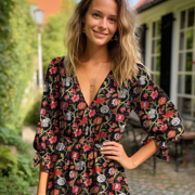 VISKOSE STRETCH DIGITAL BLUMEN SCHWARZ (thumbnail) #7