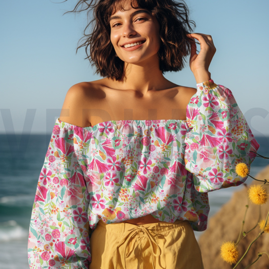 COTON VOILE DIGITAL FLEURS ROSE #7