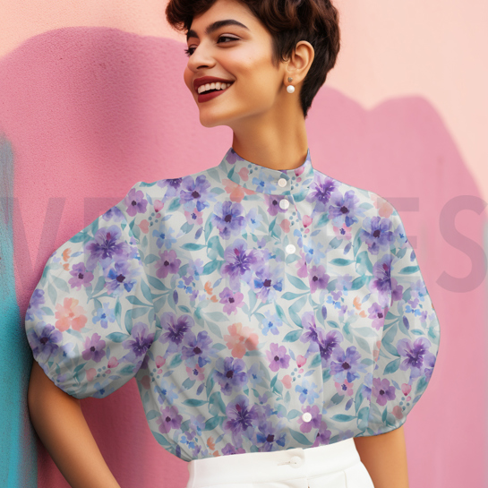 BAUMWOLLE VOILE DIGITAL BLUMEN LILA/VIOLETT #7