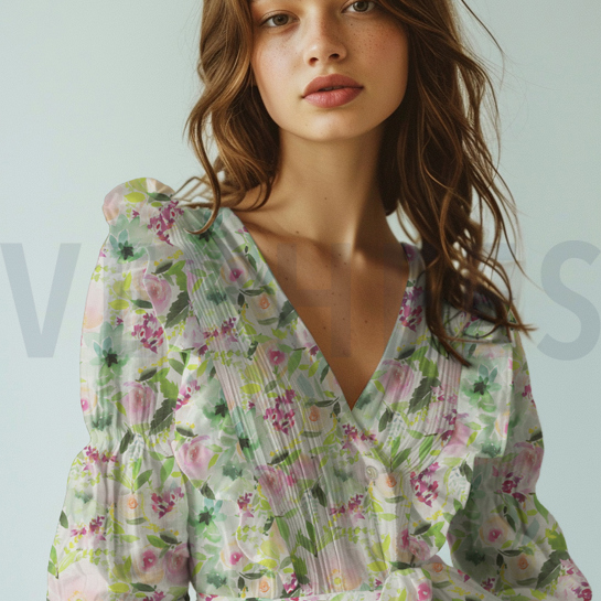 BAUMWOLLE VOILE DIGITAL BLUMEN WEISS #7