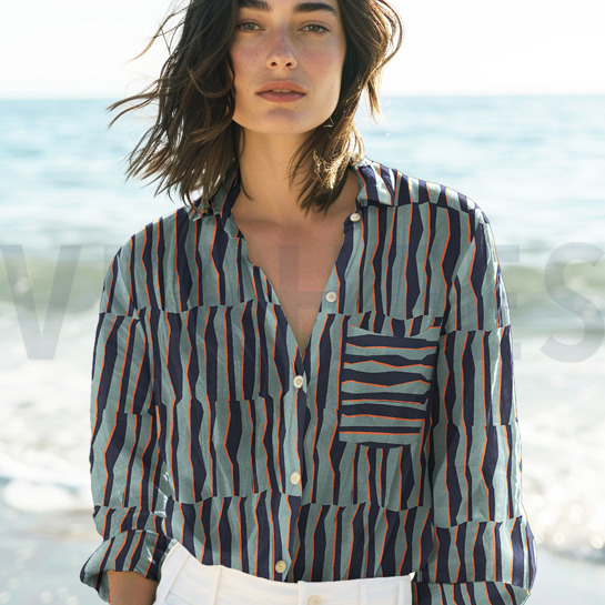 BAUMWOLLE VOILE GEOMETRISCH HELL PETROL #7