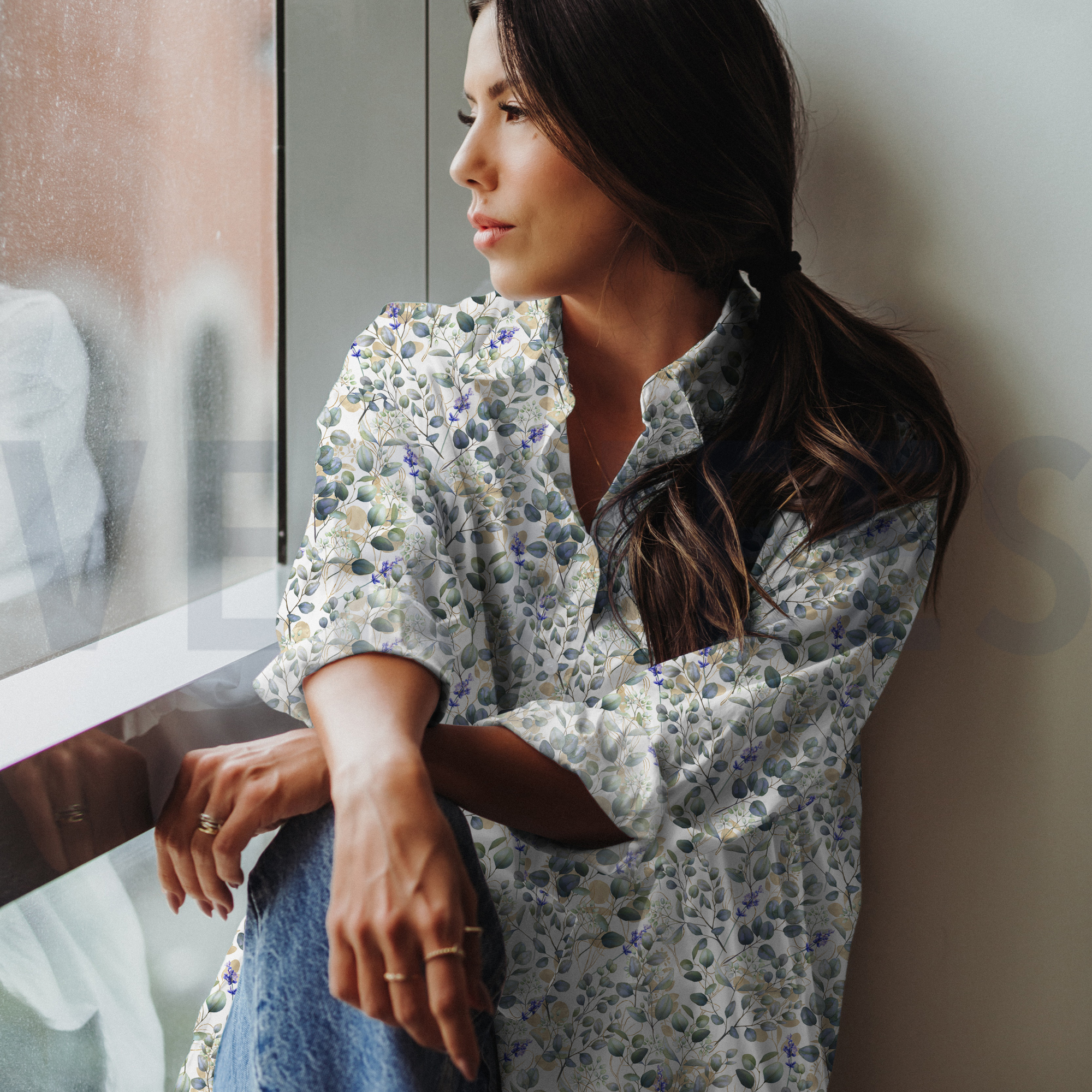 VISKOSE POPELINE STRETCH DIGITAL BLÄTTER MARINEBLAU (high resolution) #7