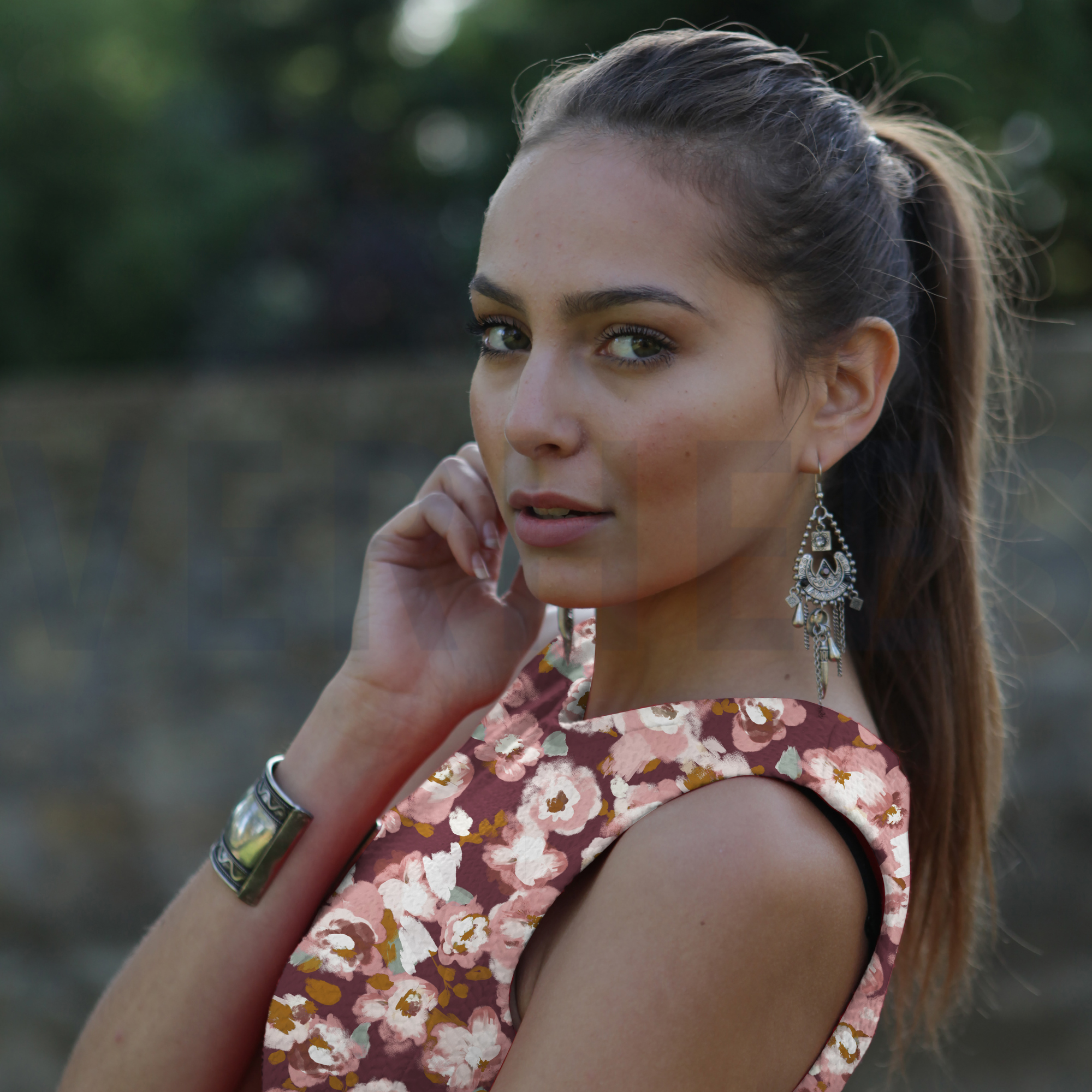 VISCOSE POPLIN STRETCH DIGITAL FLOWERS BURGUNDY (high resolution) #7