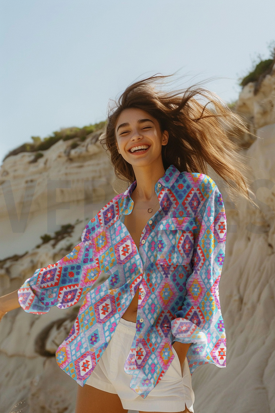VISCOSE RADIANCE DIGITAAL GEOMETRISCH PETROL #7