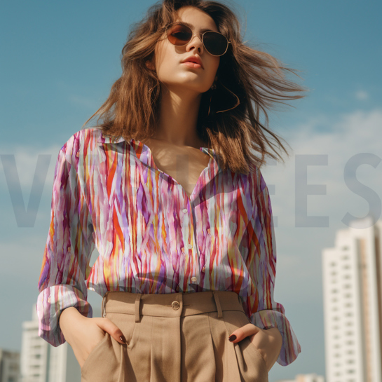 VISCOSE RADIANCE DIGITAAL ABSTRACT STREPEN ROZE #7