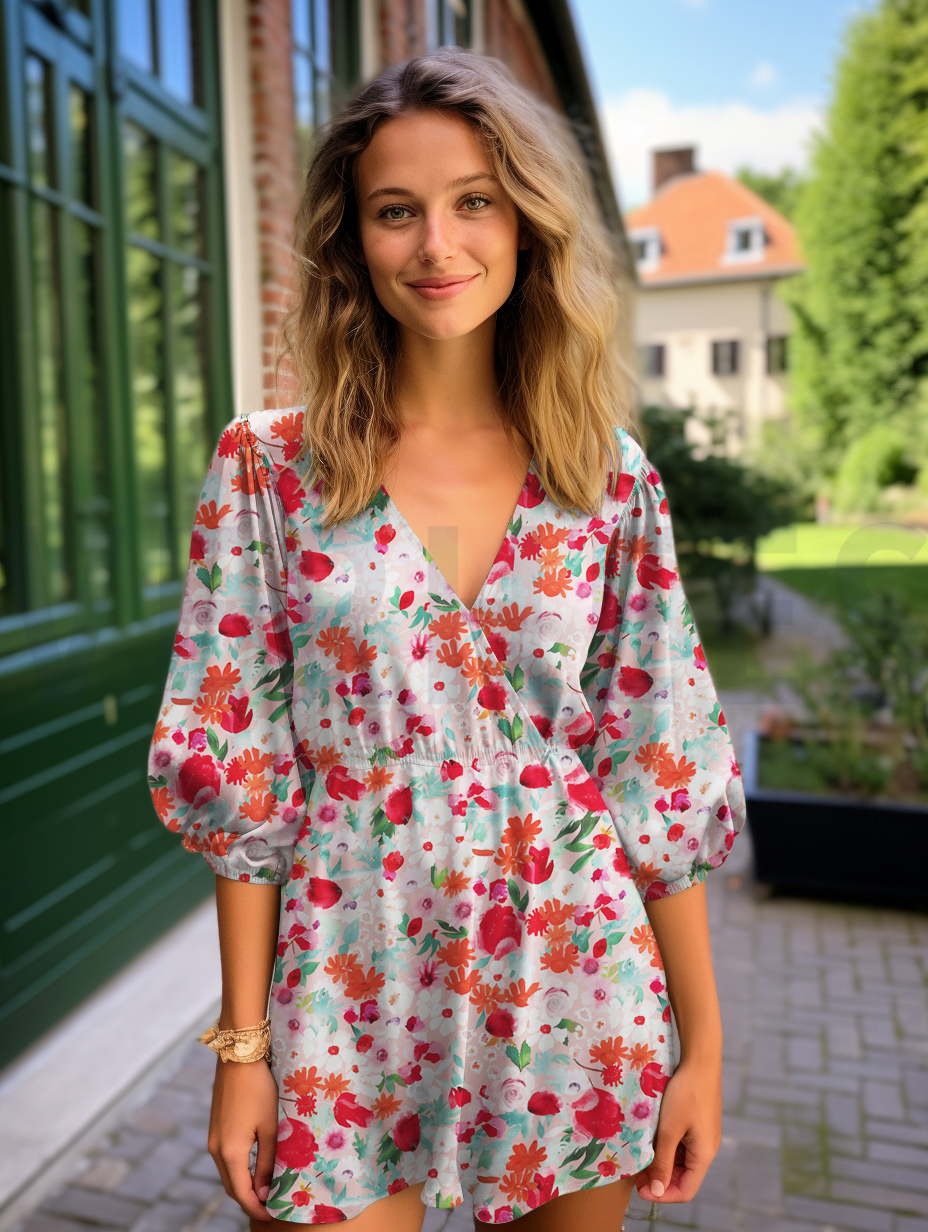 VISCOSE SATIN DIGITAL FLEURS ROSE CLAIR #7