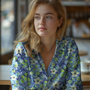 VISCOSE SATIN DIGITAL FLOWERS NAVY (thumbnail) #7