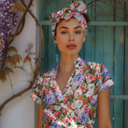 VISCOSE SATIJN DIGITAAL BLOEMEN PAARS (thumbnail) #7